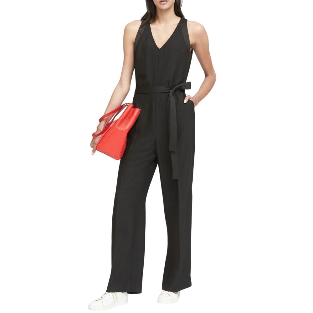 Banana Republic Women's Black Sleeveless Belted Wide Leg Jumpsuit Size 12